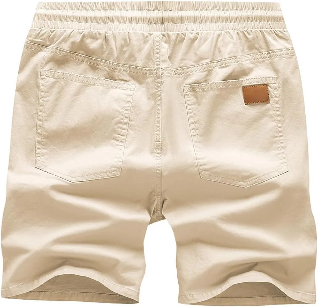JMIERR Mens Casual Shorts - Cotton Drawstring Summer Beach Stretch Twill Chino Golf Shorts with Pockets