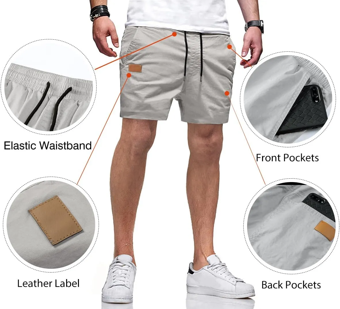 JMIERR Mens Casual Shorts - Cotton Drawstring Summer Beach Stretch Twill Chino Golf Shorts with Pockets