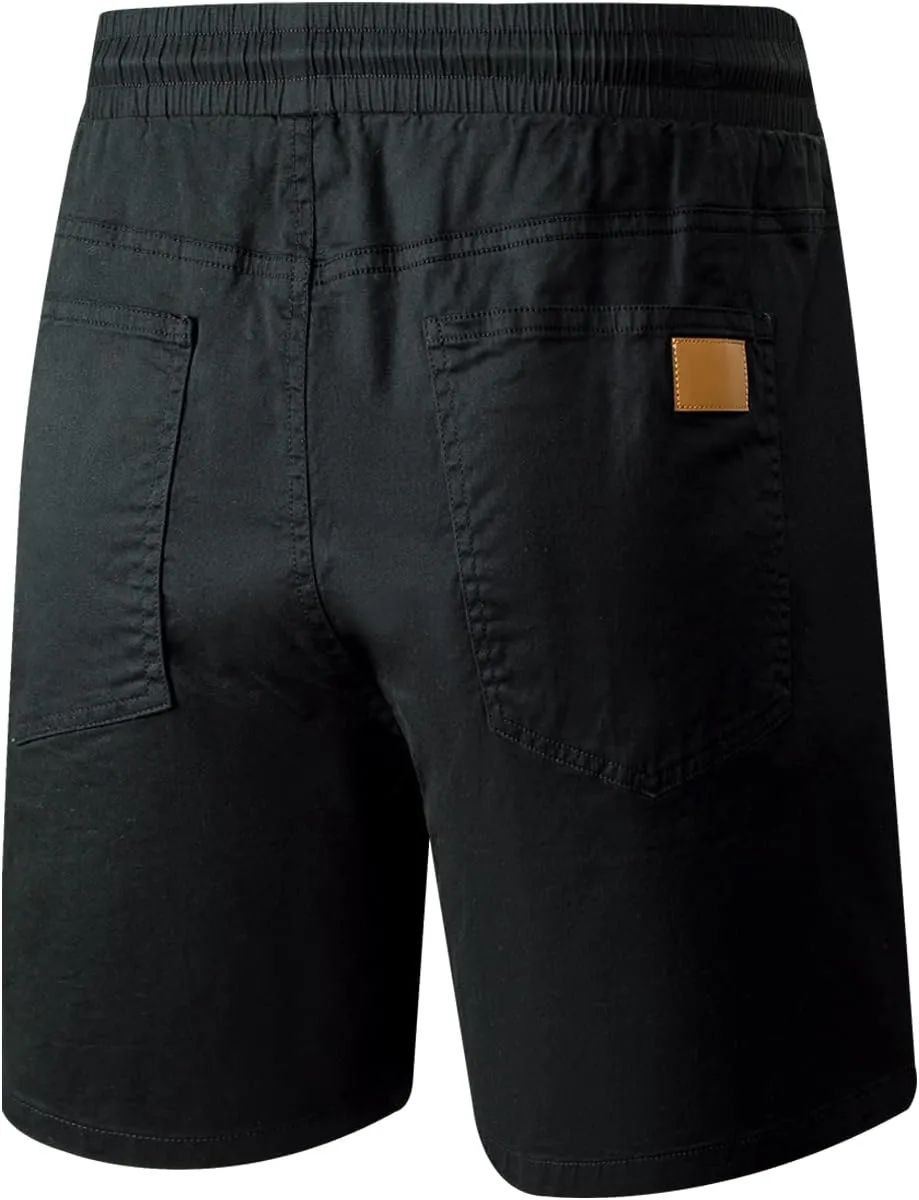 JMIERR Mens Casual Shorts - Cotton Drawstring Summer Beach Stretch Twill Chino Golf Shorts with Pockets