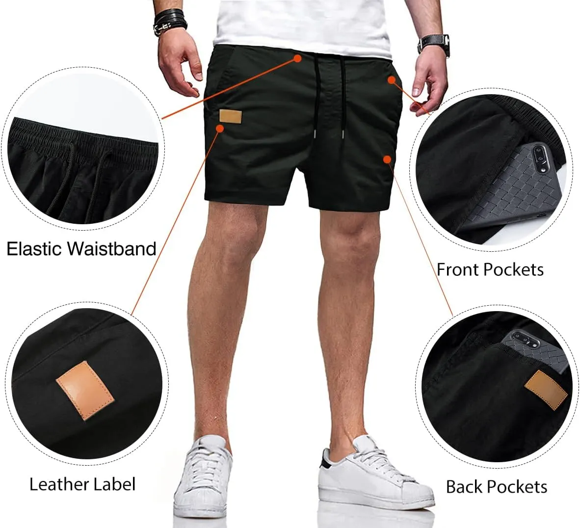 JMIERR Mens Casual Shorts - Cotton Drawstring Summer Beach Stretch Twill Chino Golf Shorts with Pockets