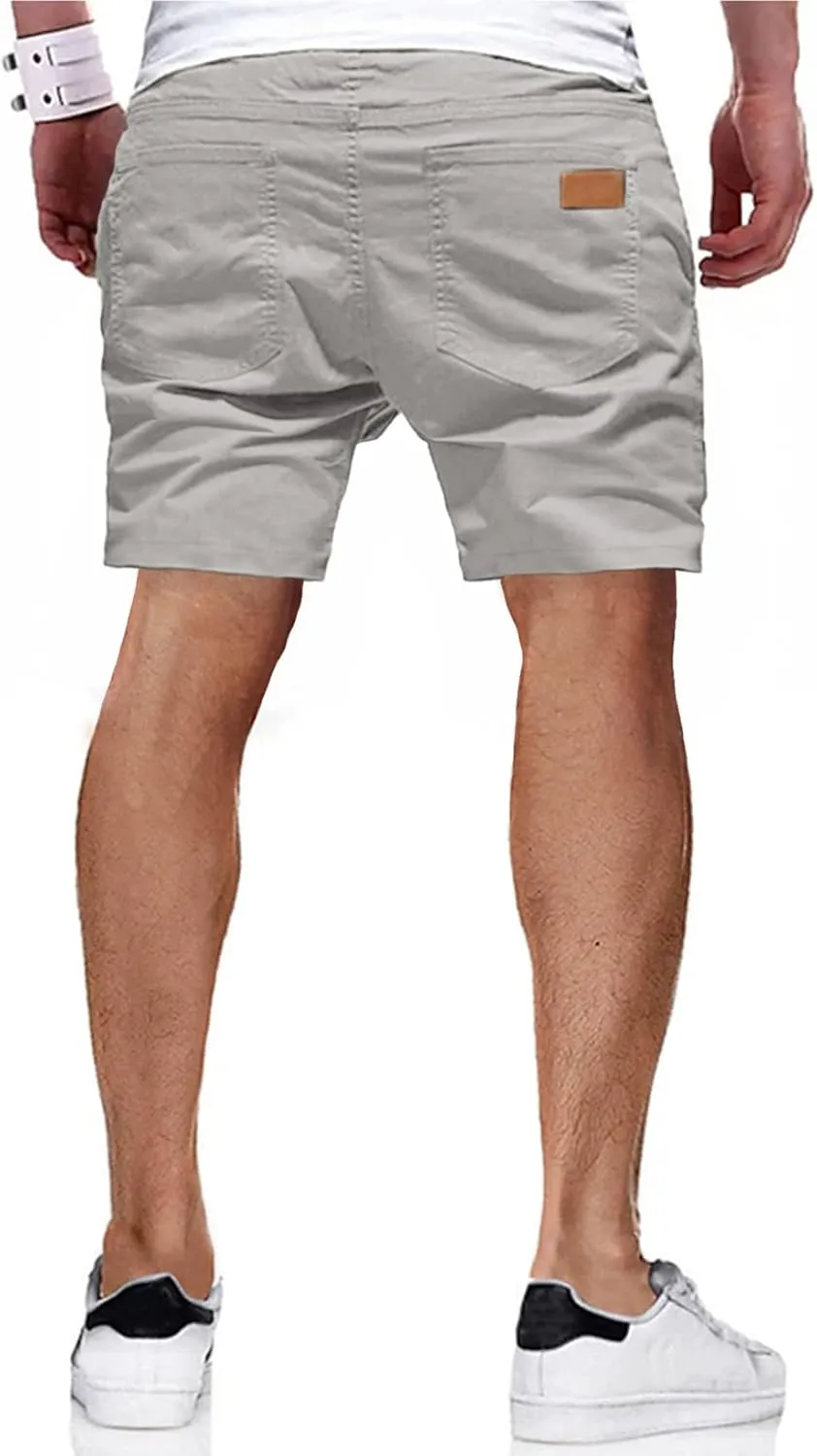 JMIERR Mens Casual Shorts - Cotton Drawstring Summer Beach Stretch Twill Chino Golf Shorts with Pockets