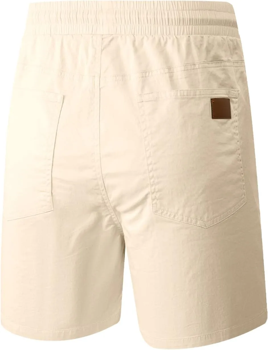 JMIERR Mens Casual Shorts - Cotton Drawstring Summer Beach Stretch Twill Chino Golf Shorts with Pockets