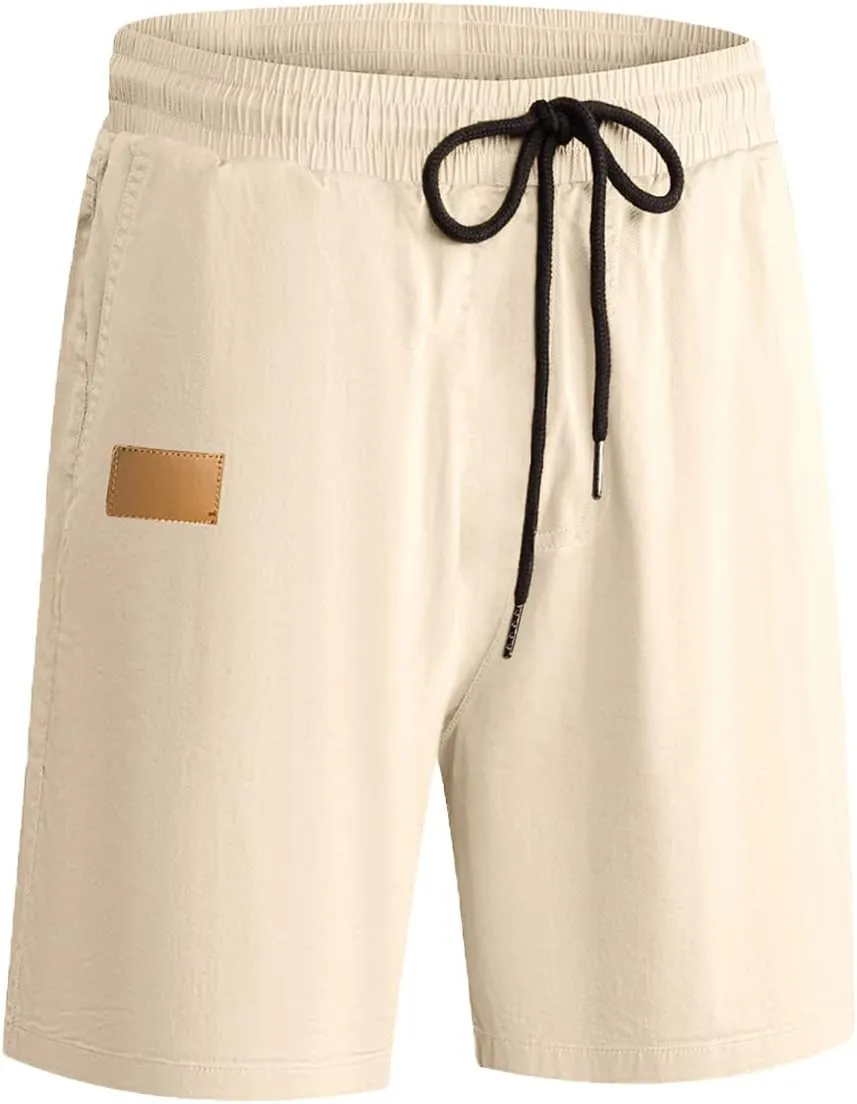 JMIERR Mens Casual Shorts - Cotton Drawstring Summer Beach Stretch Twill Chino Golf Shorts with Pockets
