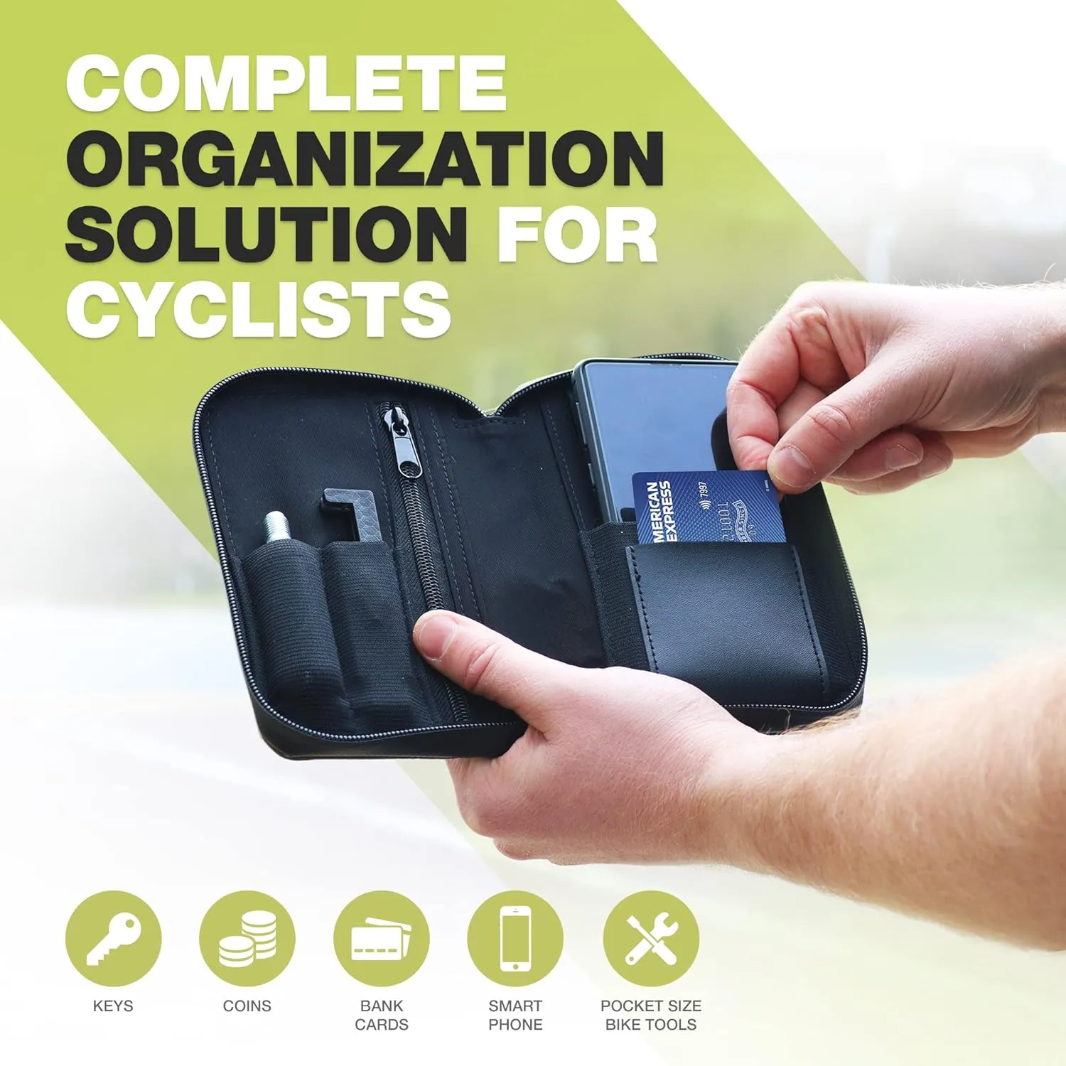 JRC Components Zen Ride Cycling Wallet - Waterproof Biking Pouch with Zipped Pockets