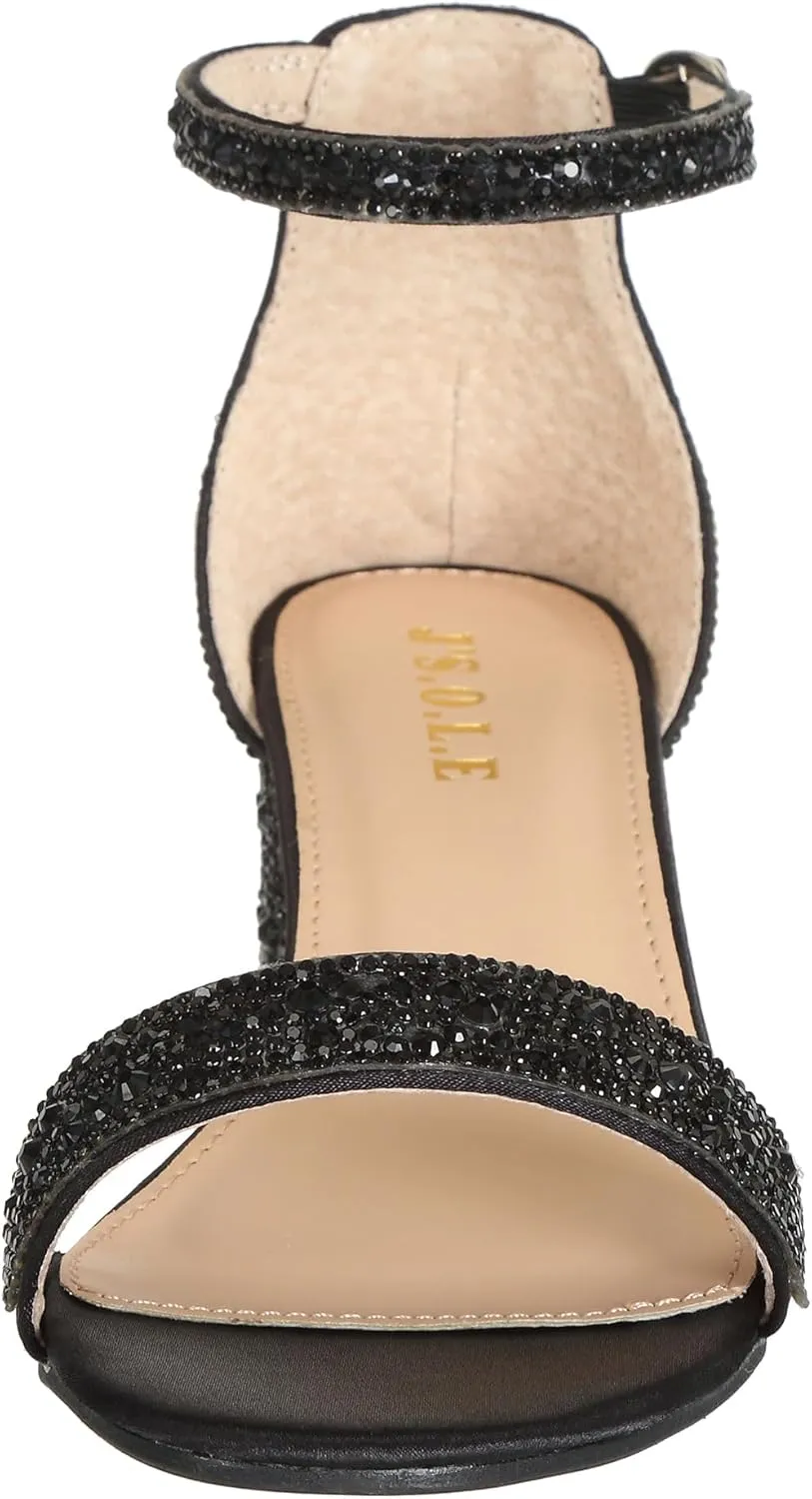 J's.o.l.e Women's Sparkly Open Toe Low Block Heel Rhinestone Dress Sandals Wedding Shoes for Bride