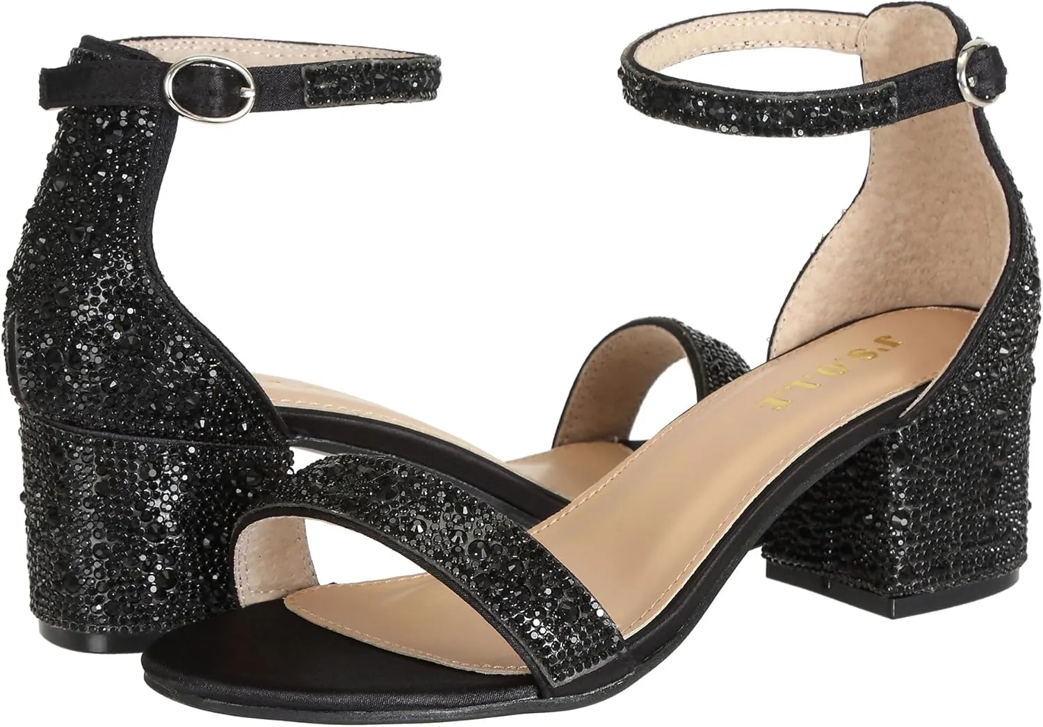 J's.o.l.e Women's Sparkly Open Toe Low Block Heel Rhinestone Dress Sandals Wedding Shoes for Bride