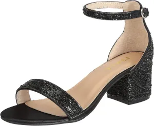 J's.o.l.e Women's Sparkly Open Toe Low Block Heel Rhinestone Dress Sandals Wedding Shoes for Bride