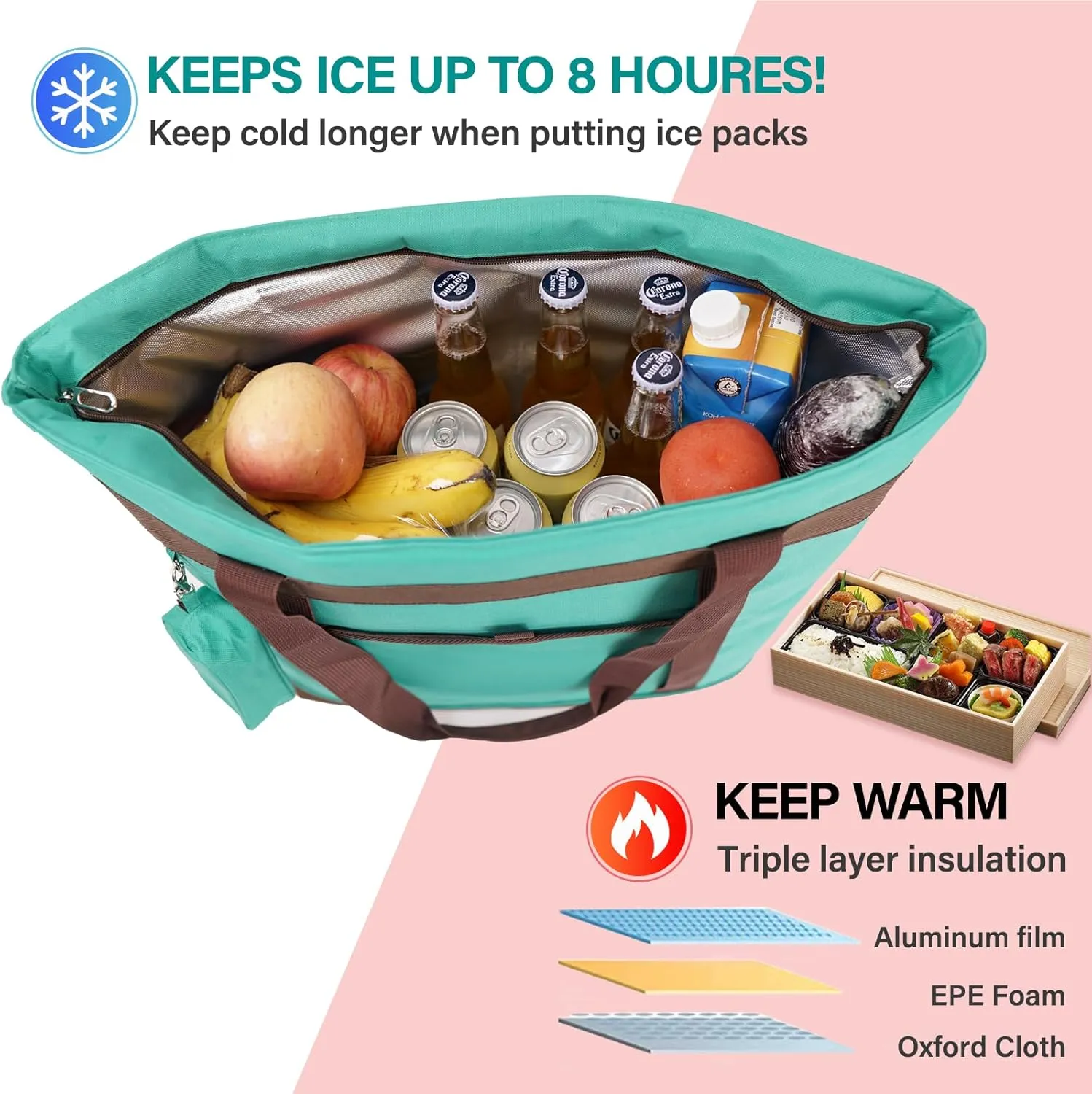 Jumbo Insulated Cooler Bag，Insulated Grocery Bags With Zippered Top Transport Cold Or Hot Food Apply To Delivery Bag