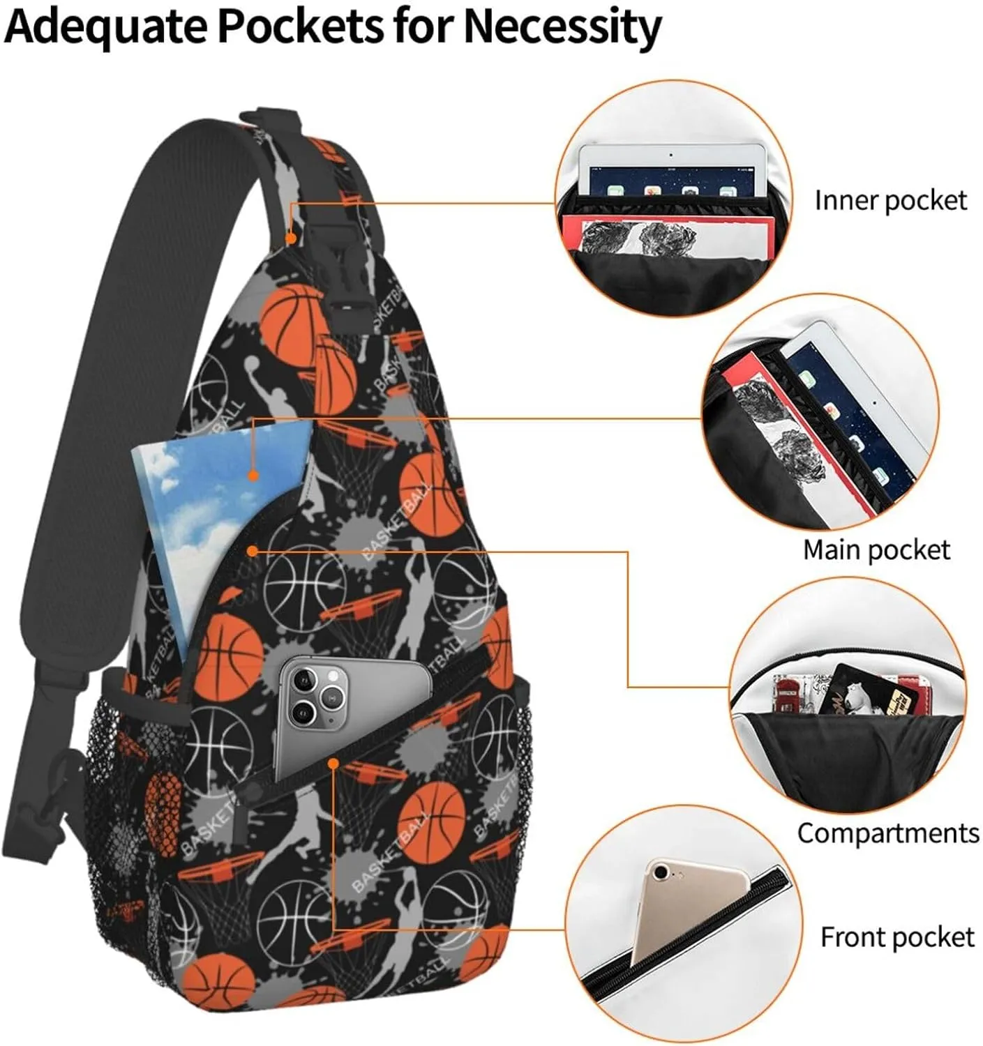 Jump dunk basketball Chest Bags Crossbody Sling Bag Shoulder Bag Travel Hiking Daypack For Men Women