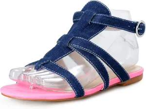 Just Cavalli Women's Denim Leather Strappy Sandals Shoes US 7 IT 37