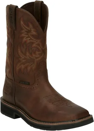 Justin Driller 11" Square Steel Toe Men's Boot, Durable Leather, Slip-Resistant, Comfort Cushioned Insole for Work Safety, Dark Brown - 11 D