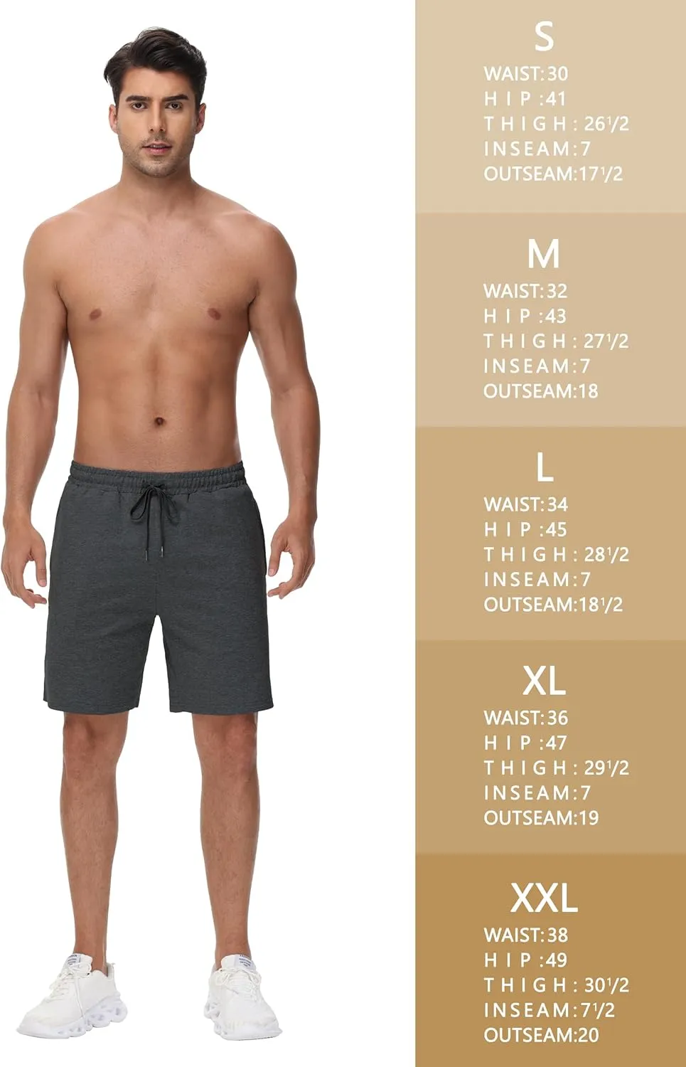 JWM Men's 7" Sweat Shorts - Cotton Above Knee Comfy Soft Casual Lounge Gym Workout Fleece Summer Shorts with Zipped Pockets