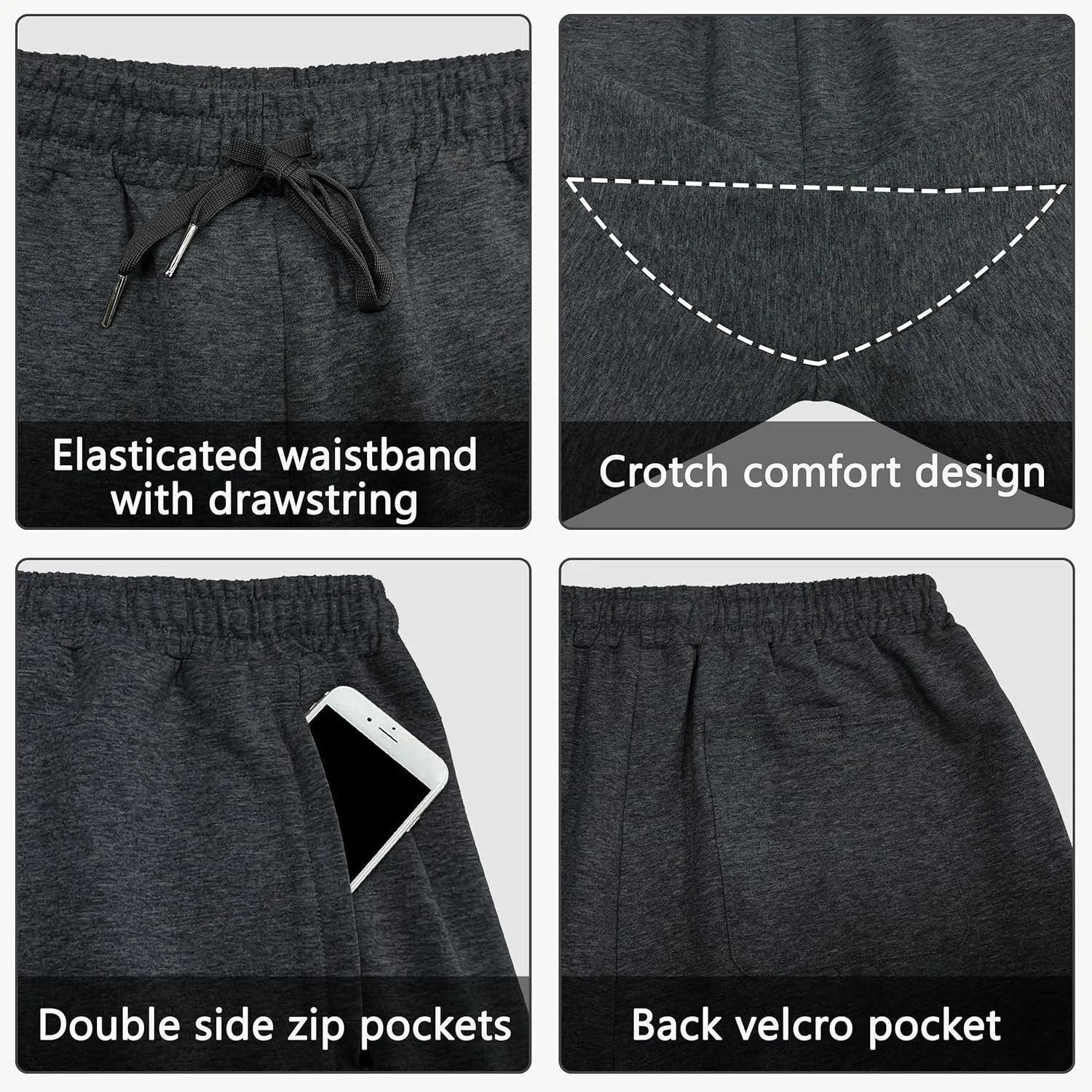 JWM Men's 7" Sweat Shorts - Cotton Above Knee Comfy Soft Casual Lounge Gym Workout Fleece Summer Shorts with Zipped Pockets