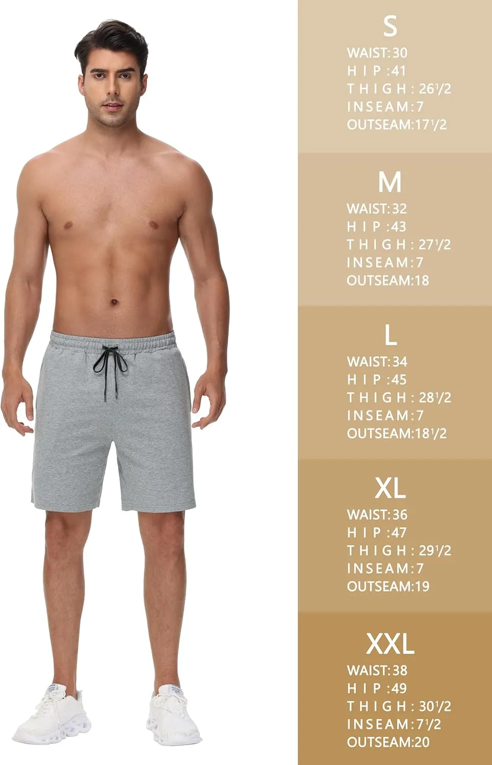 JWM Men's 7" Sweat Shorts - Cotton Above Knee Comfy Soft Casual Lounge Gym Workout Fleece Summer Shorts with Zipped Pockets