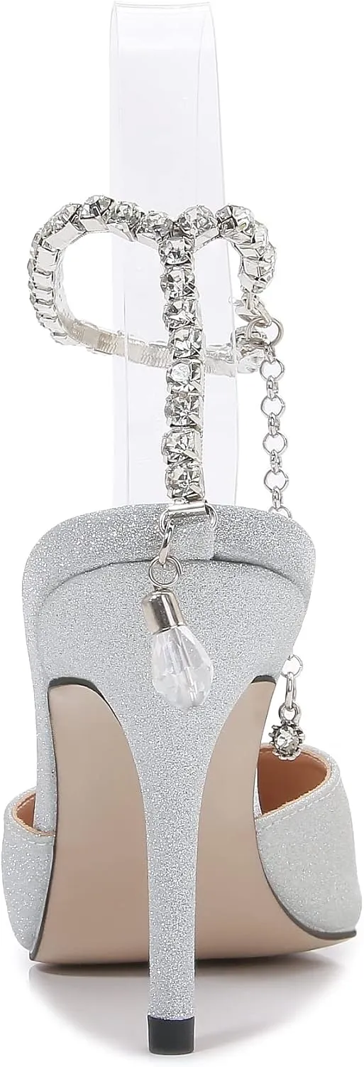 keleimusi Crystal-Embellished Ankle Strap Pumps Wedding Dress Stiletto Heels for Women