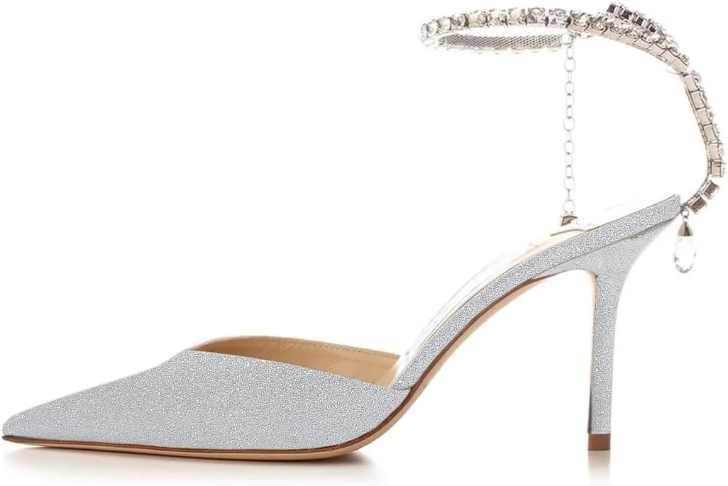 keleimusi Crystal-Embellished Ankle Strap Pumps Wedding Dress Stiletto Heels for Women