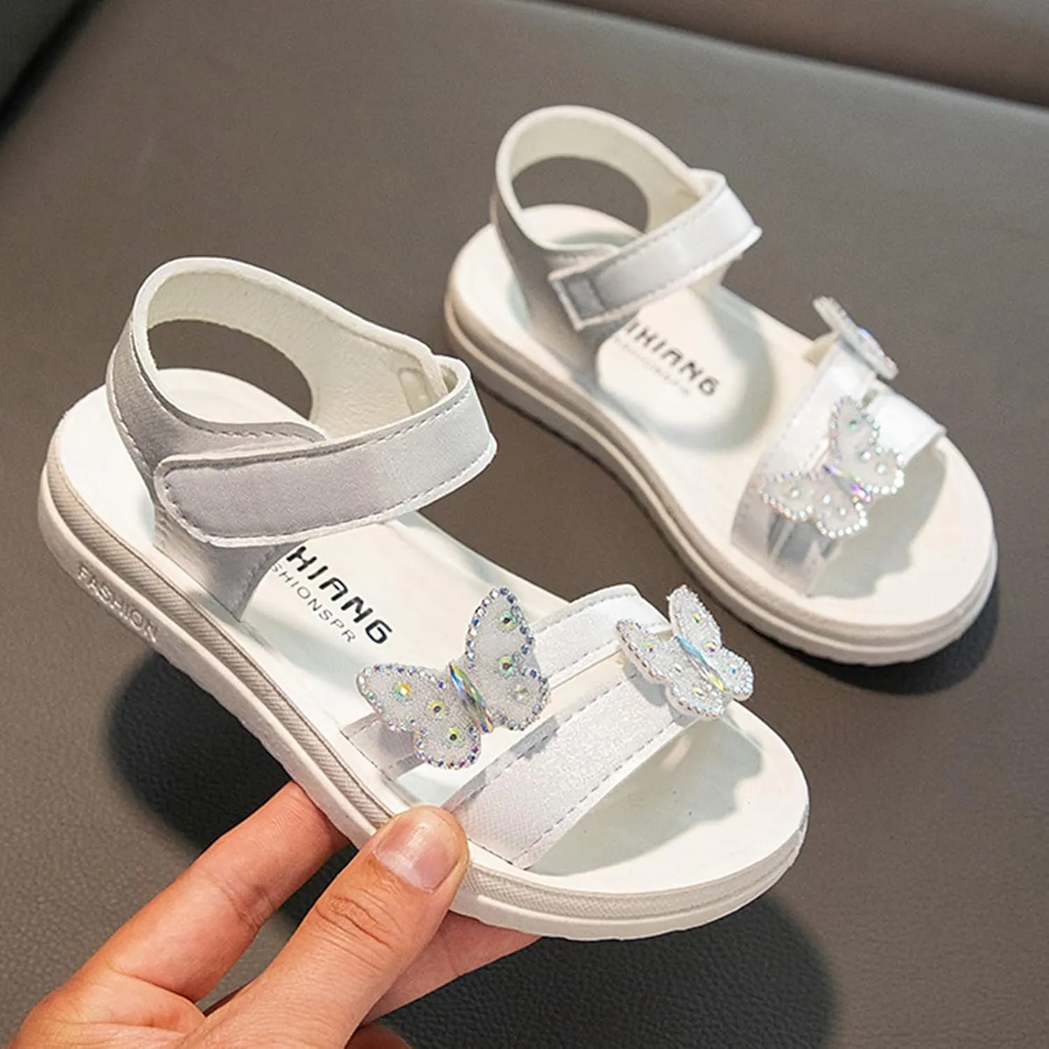 Kids Cartoon Foot Warmer Child Summer Butterfly Sandals With Diamond Fashion Little Girl Soft Bottom Princess