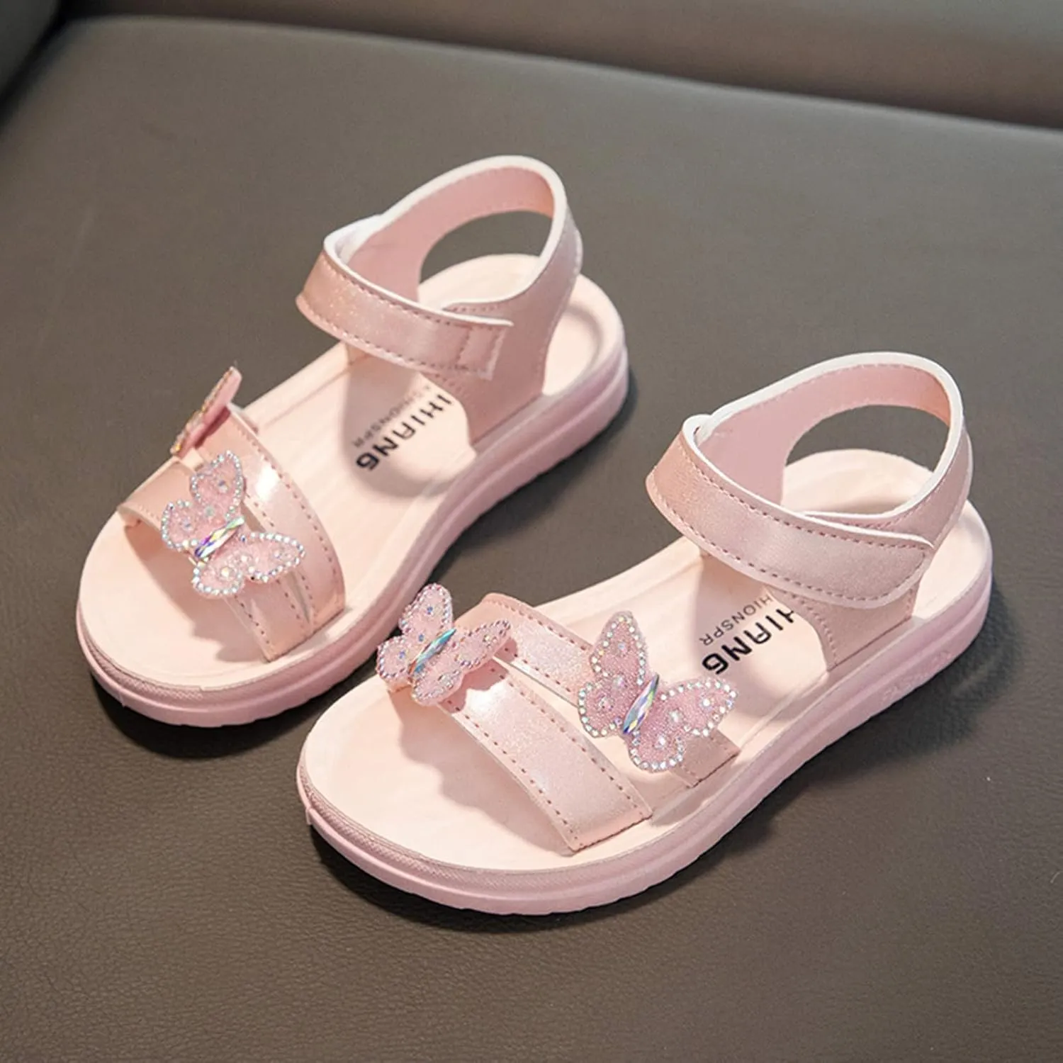 Kids Cartoon Foot Warmer Child Summer Butterfly Sandals With Diamond Fashion Little Girl Soft Bottom Princess