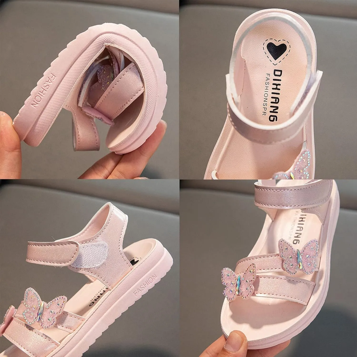 Kids Cartoon Foot Warmer Child Summer Butterfly Sandals With Diamond Fashion Little Girl Soft Bottom Princess