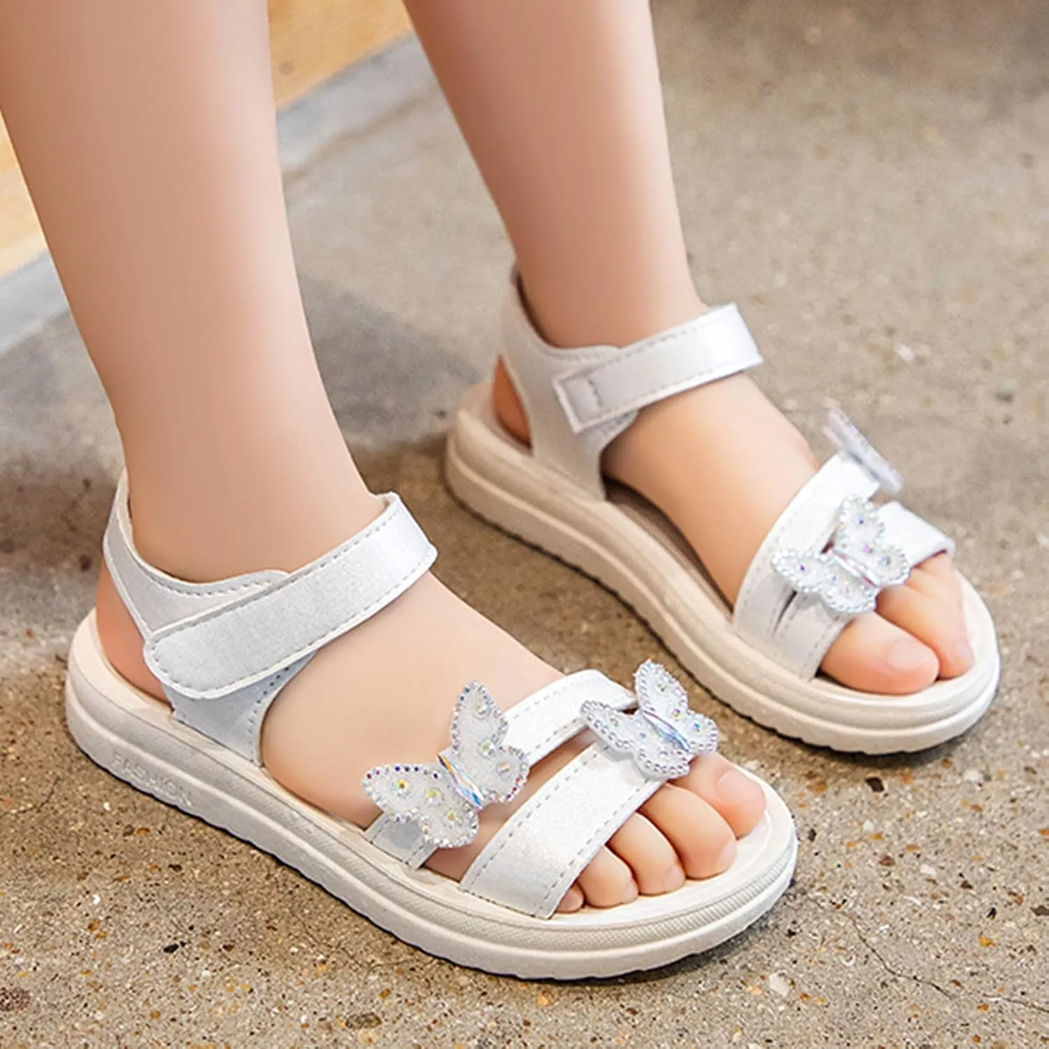 Kids Cartoon Foot Warmer Child Summer Butterfly Sandals With Diamond Fashion Little Girl Soft Bottom Princess