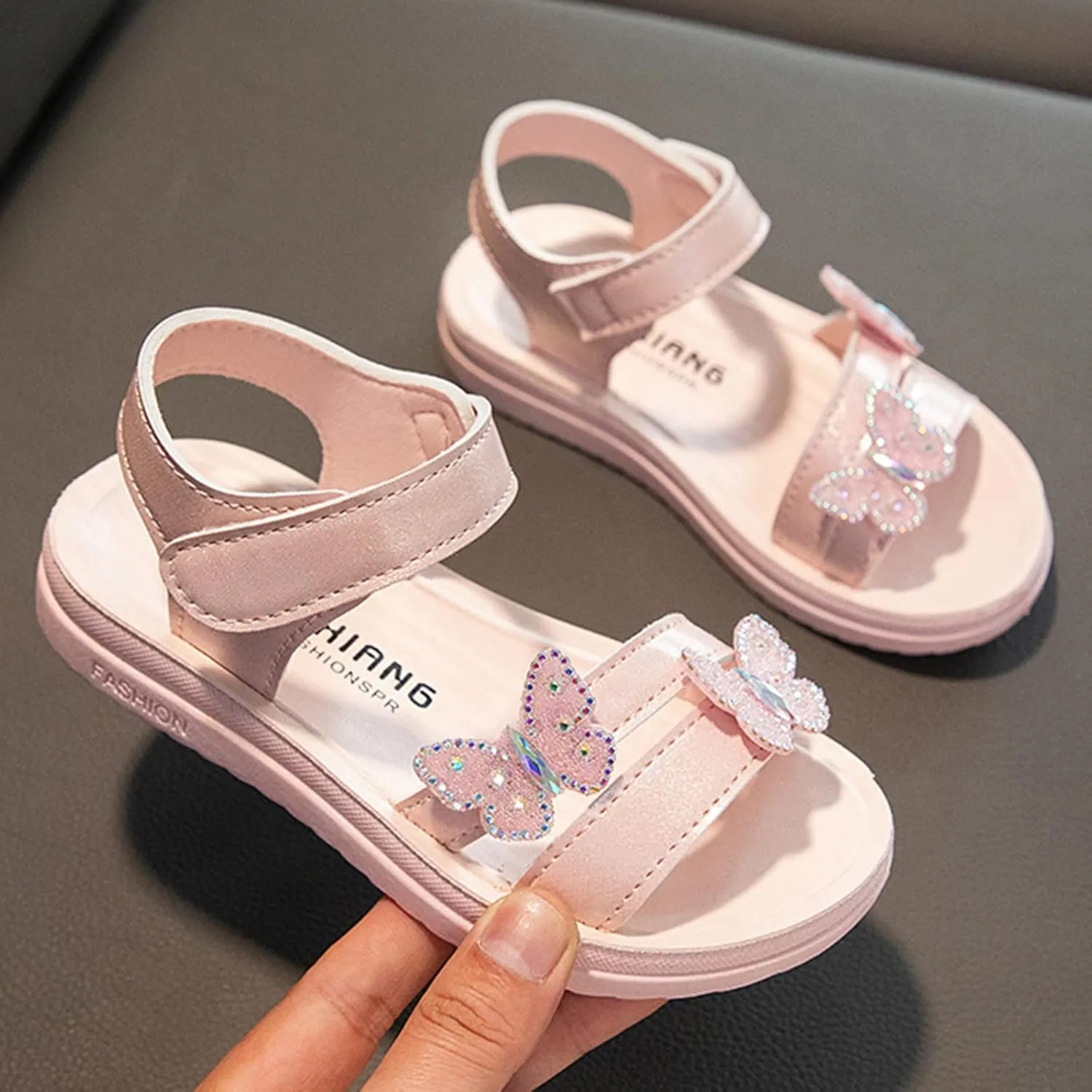 Kids Cartoon Foot Warmer Child Summer Butterfly Sandals With Diamond Fashion Little Girl Soft Bottom Princess