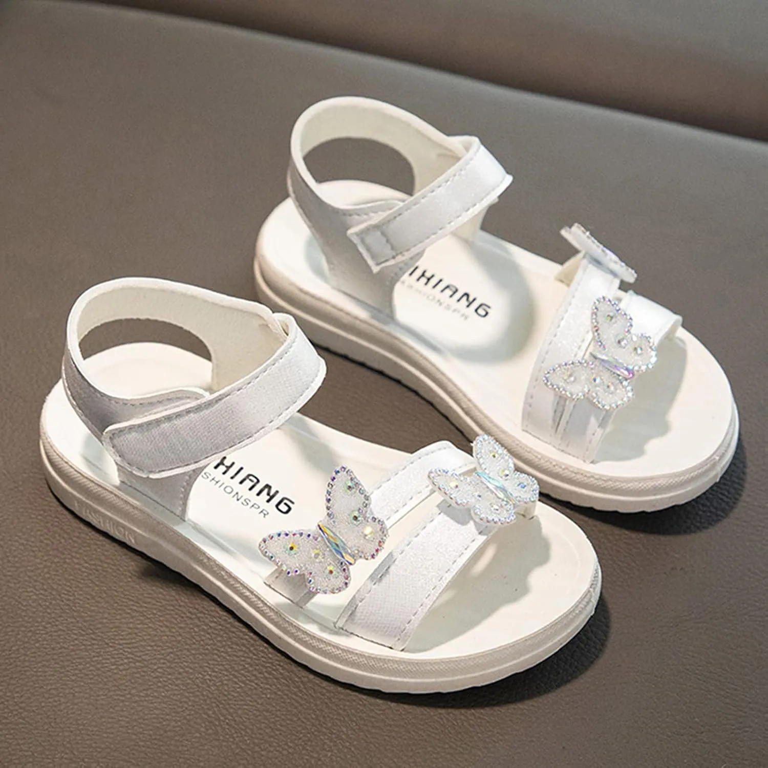 Kids Cartoon Foot Warmer Child Summer Butterfly Sandals With Diamond Fashion Little Girl Soft Bottom Princess