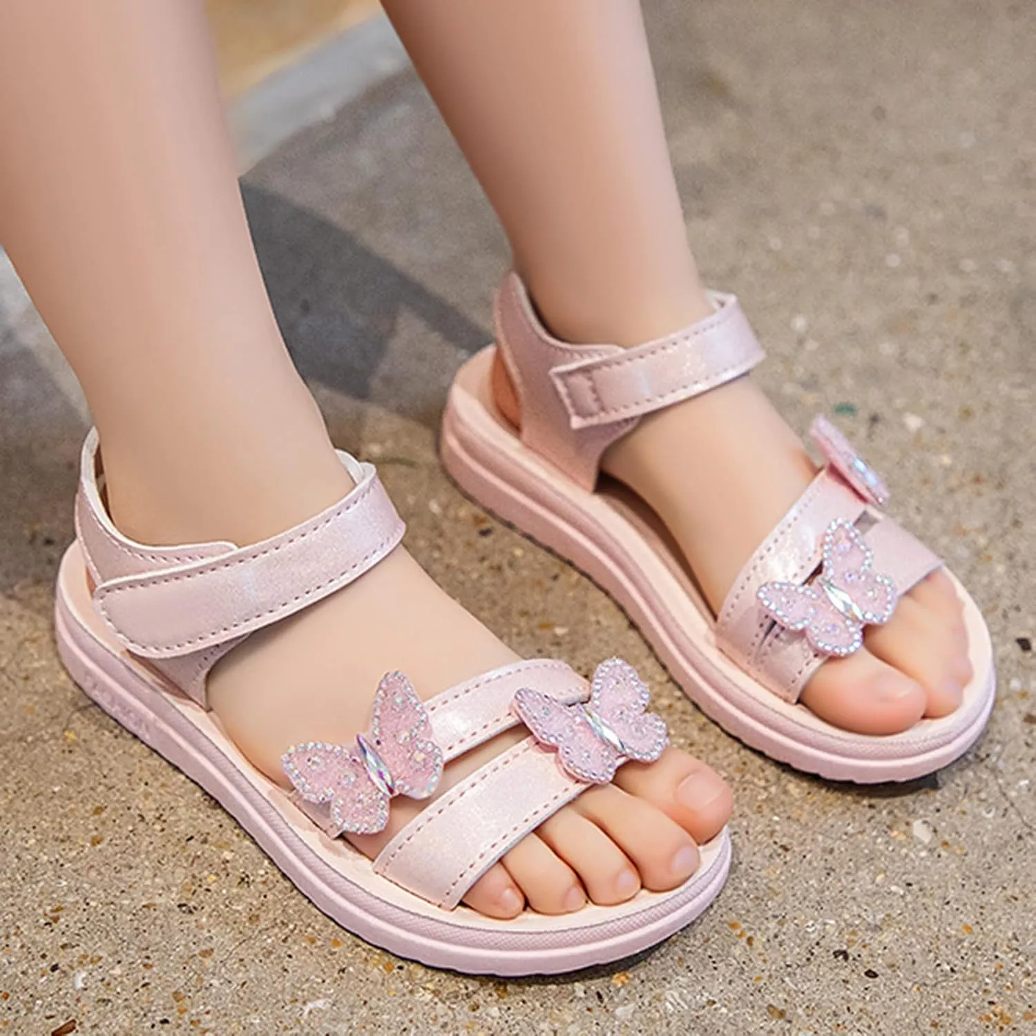 Kids Cartoon Foot Warmer Child Summer Butterfly Sandals With Diamond Fashion Little Girl Soft Bottom Princess