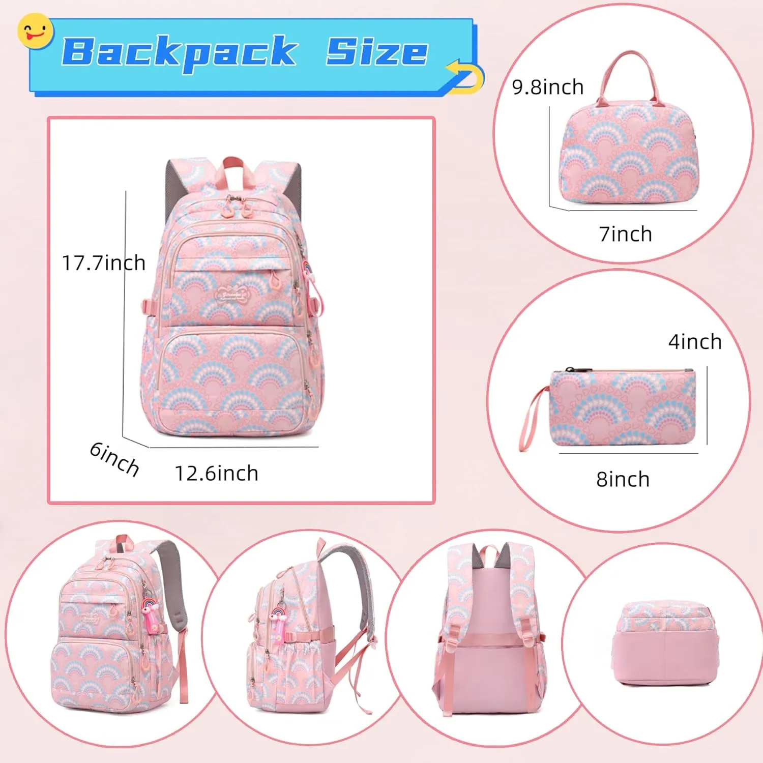 Kids Girls Backpack with Lunch Box Backpack for School Girls Backpack Lunch Box Combo