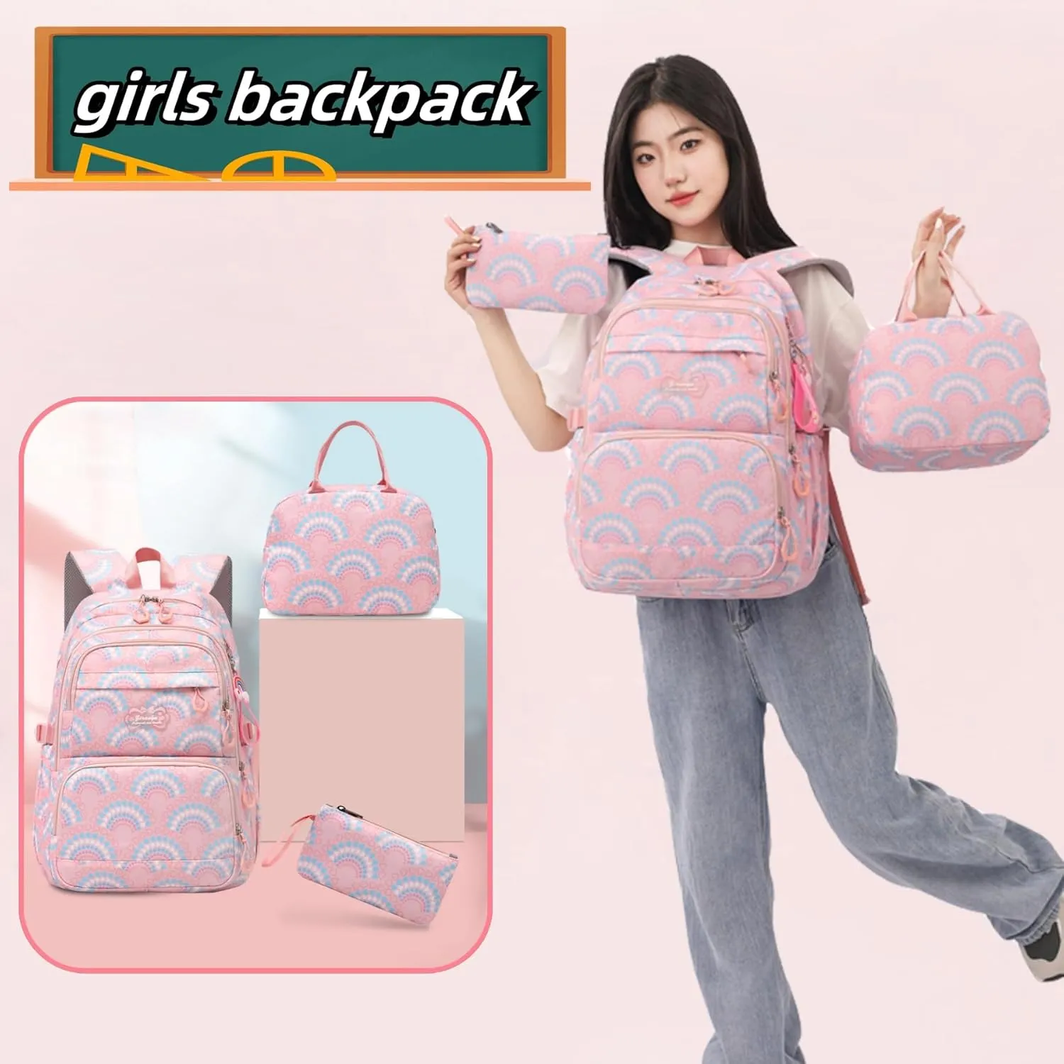 Kids Girls Backpack with Lunch Box Backpack for School Girls Backpack Lunch Box Combo
