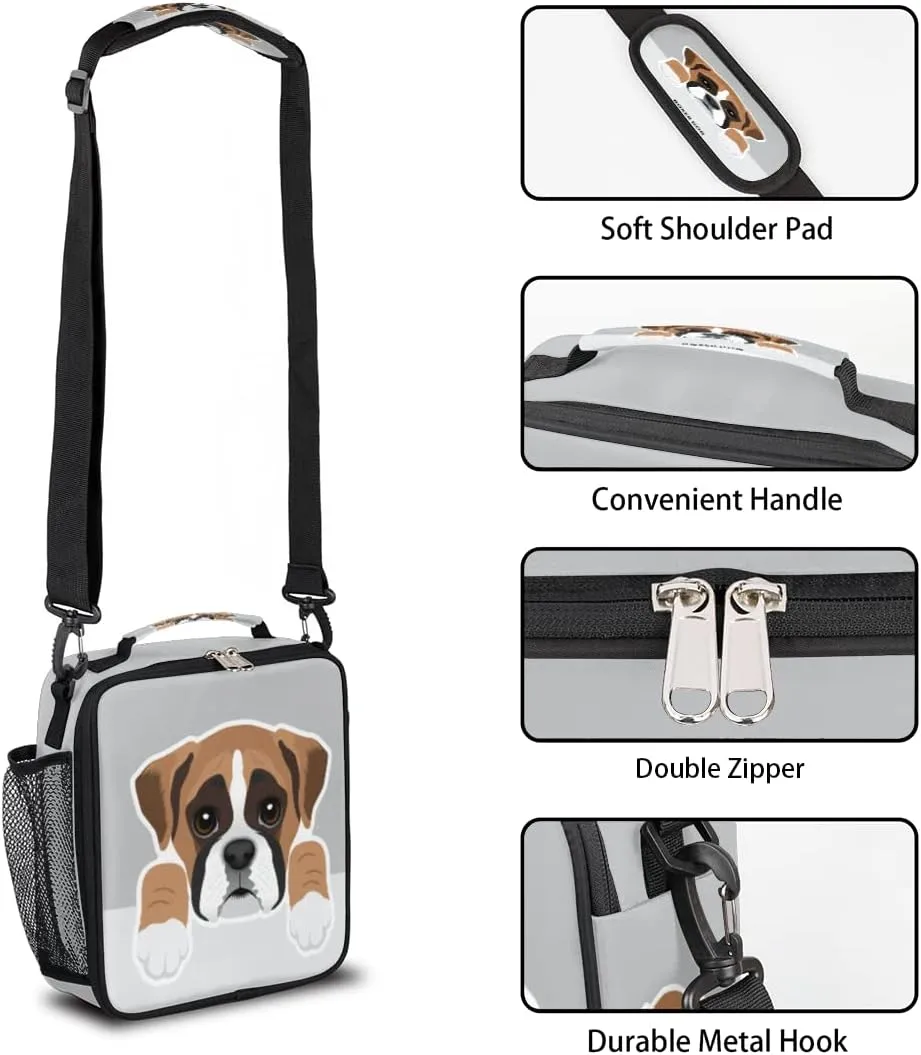 Kids Lunch Box for Boys Girls Lunch Bag Cute Boxer Dog Kids Lunch Bags Insulated Meal Tote with Adjustable Shoulder Strap for School Picnic