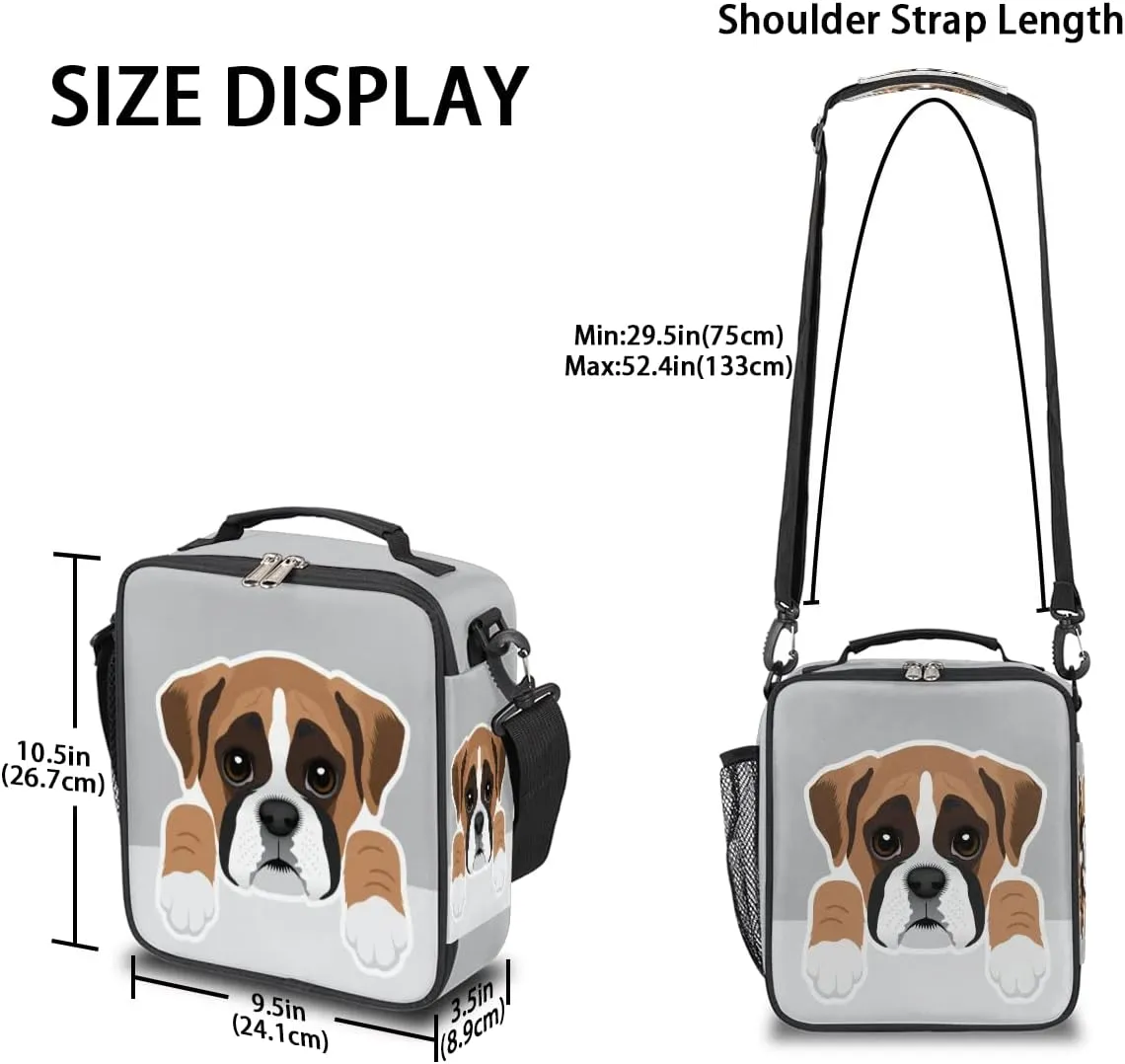 Kids Lunch Box for Boys Girls Lunch Bag Cute Boxer Dog Kids Lunch Bags Insulated Meal Tote with Adjustable Shoulder Strap for School Picnic