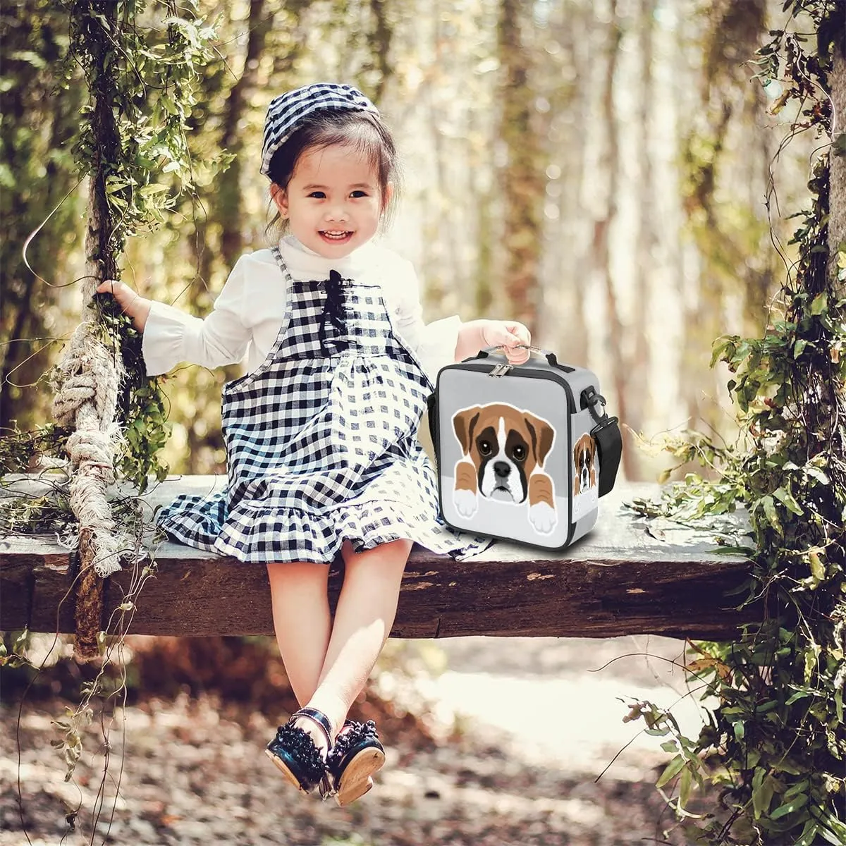 Kids Lunch Box for Boys Girls Lunch Bag Cute Boxer Dog Kids Lunch Bags Insulated Meal Tote with Adjustable Shoulder Strap for School Picnic