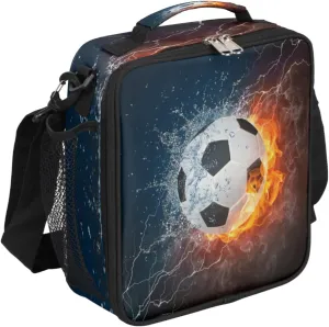 Kids Lunch Box for Boys Girls Lunch Bag Fire Water Soccer Football Kids Lunch Bags Insulated Meal Tote with Adjustable Shoulder Strap for School Picnic