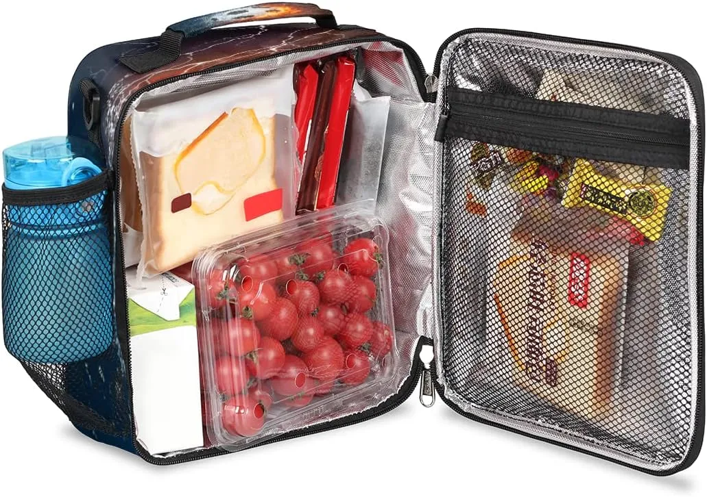 Kids Lunch Box for Boys Girls Lunch Bag Fire Water Soccer Football Kids Lunch Bags Insulated Meal Tote with Adjustable Shoulder Strap for School Picnic