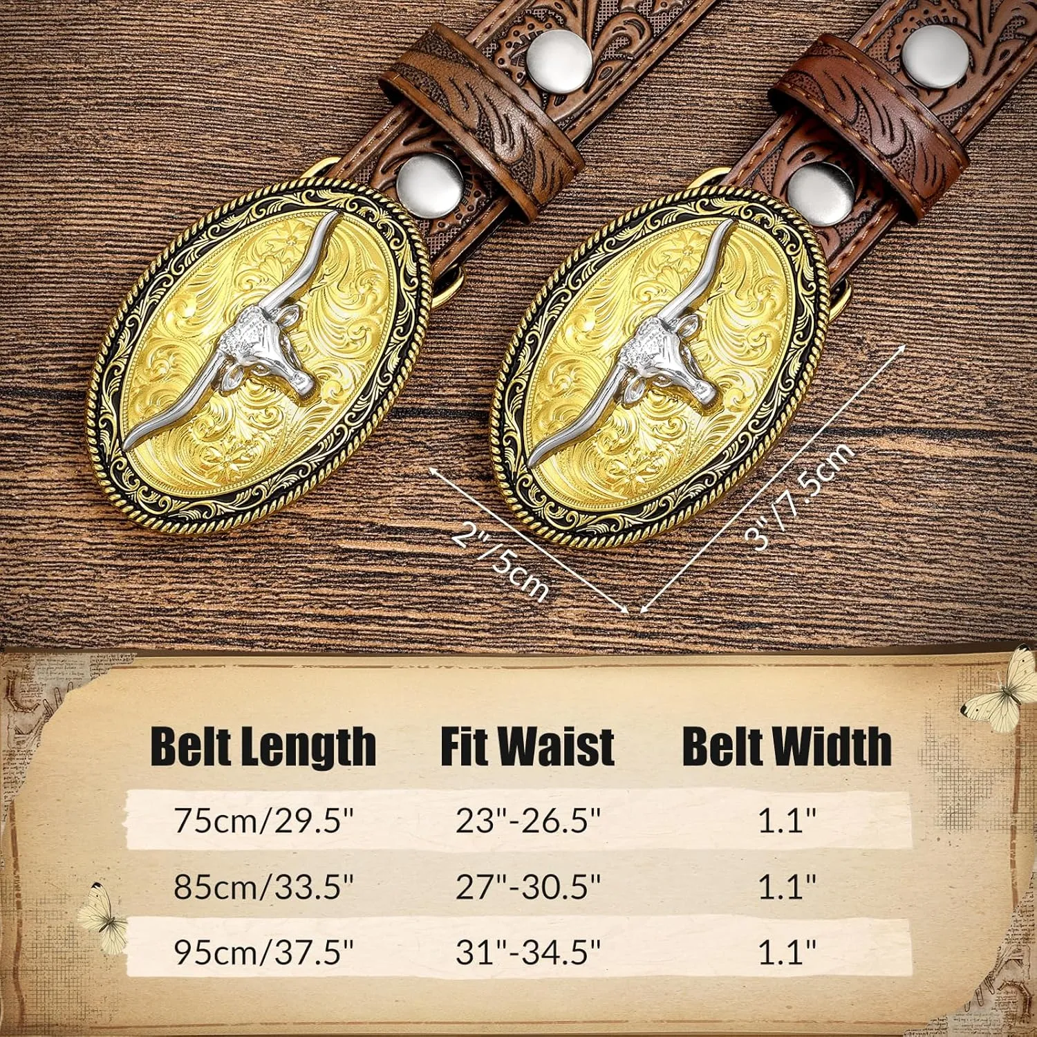 Kids Western Belt for Boys Girls, Embossed Genuine Leather Cowboy Cowgirl Belt for Jeans Pant Dresses Gift