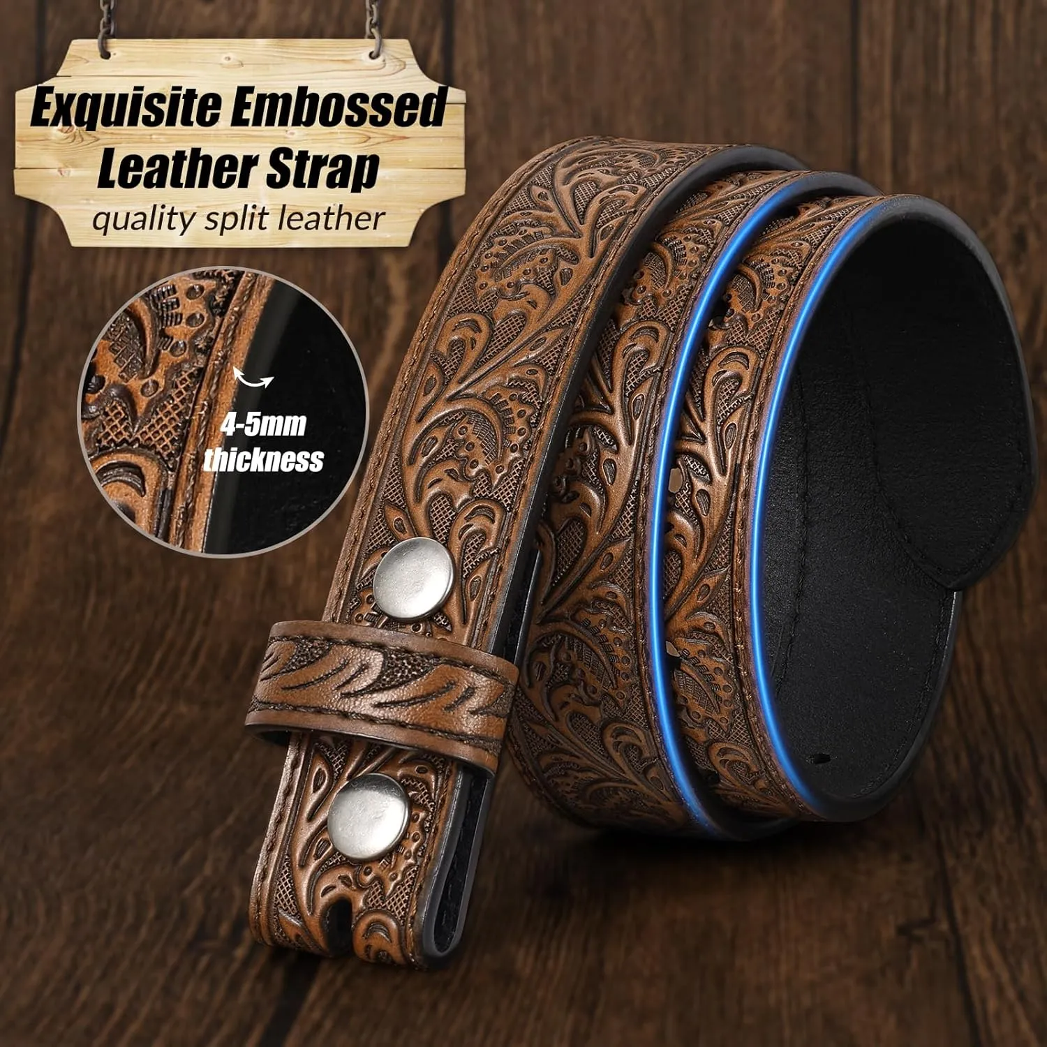 Kids Western Belt for Boys Girls, Embossed Genuine Leather Cowboy Cowgirl Belt for Jeans Pant Dresses Gift