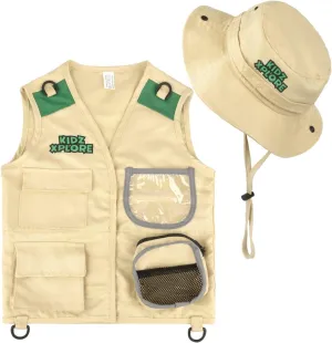 Kidz Xplore Outdoor Adventure Kit for Young Kids - Cargo Vest and Hat Set