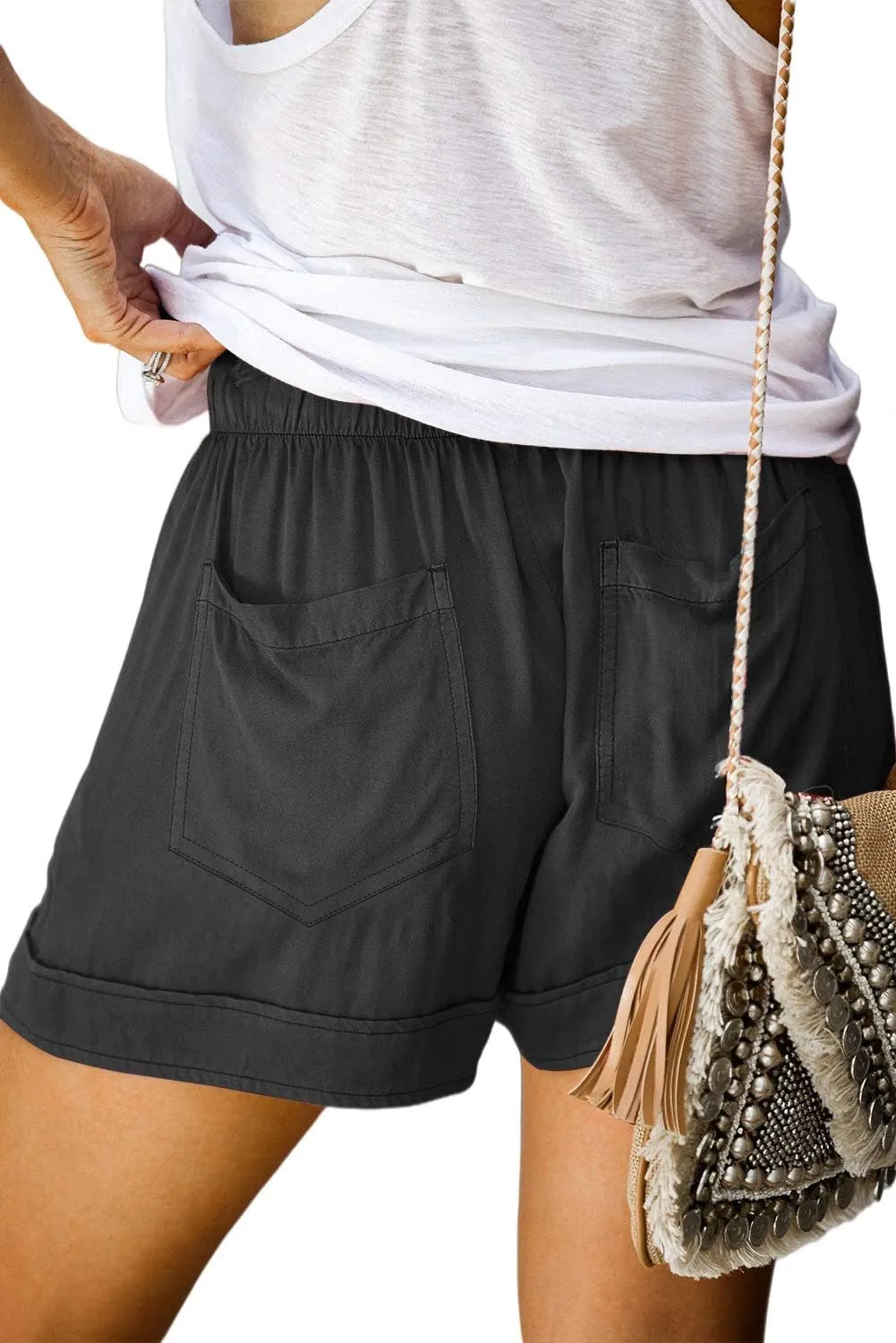 KISSMODA Womens Summer Shorts Leopard/Camo/Solid/Floral Print Elastic Waist Pocketed Casual Pants