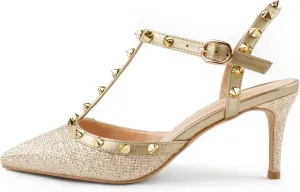 Kitten Heels Strappy Sandals for Women Slingback Pumps Closed Toe Sandals
