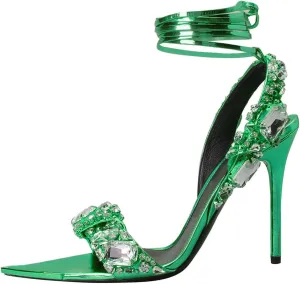 Kluolandi Women's Strappy Stiletto Heels with Crystal Lace Up Gladiator Sexy Open Toe High Heeled Sandals Gold Heels for Women
