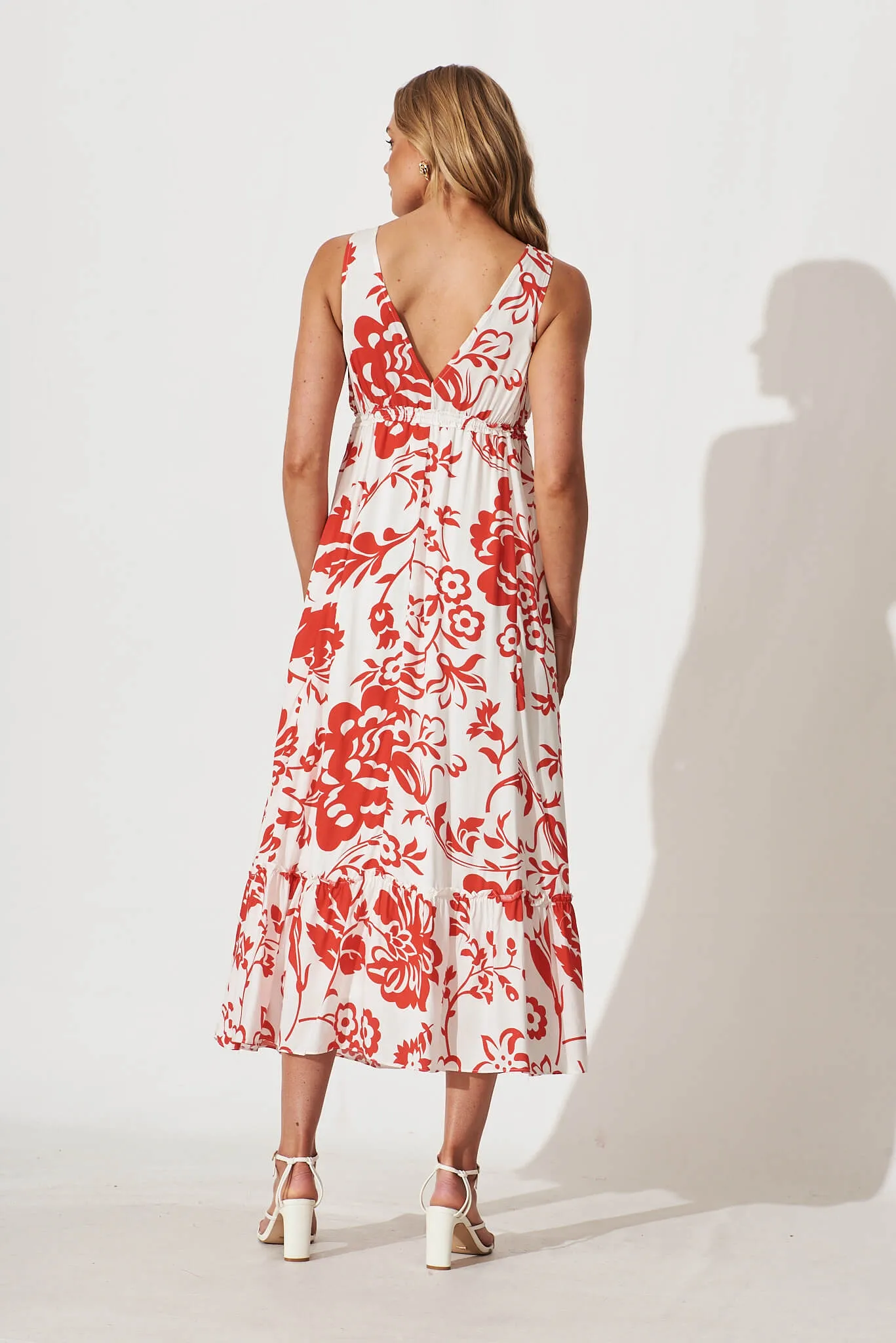 Knowles Maxi Dress In White And Red Print