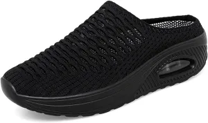 Kubbon Orthopedic Mule Clogs for Women Backless Walking Sneakers Stretch Knitted Platform Closed Round Toe Shoes Slip On Shoes Breathable Slippers with Arch Support