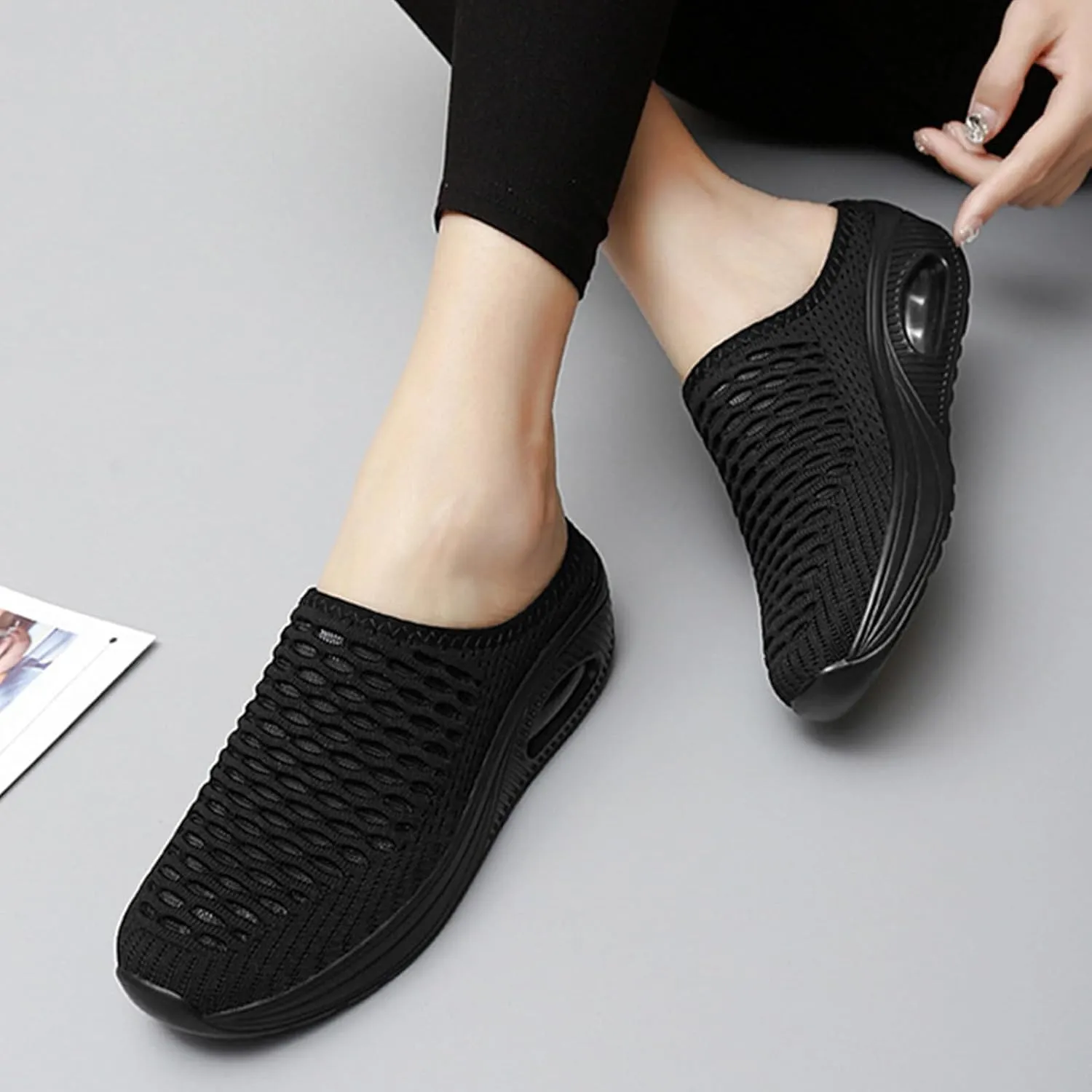 Kubbon Orthopedic Mule Clogs for Women Backless Walking Sneakers Stretch Knitted Platform Closed Round Toe Shoes Slip On Shoes Breathable Slippers with Arch Support