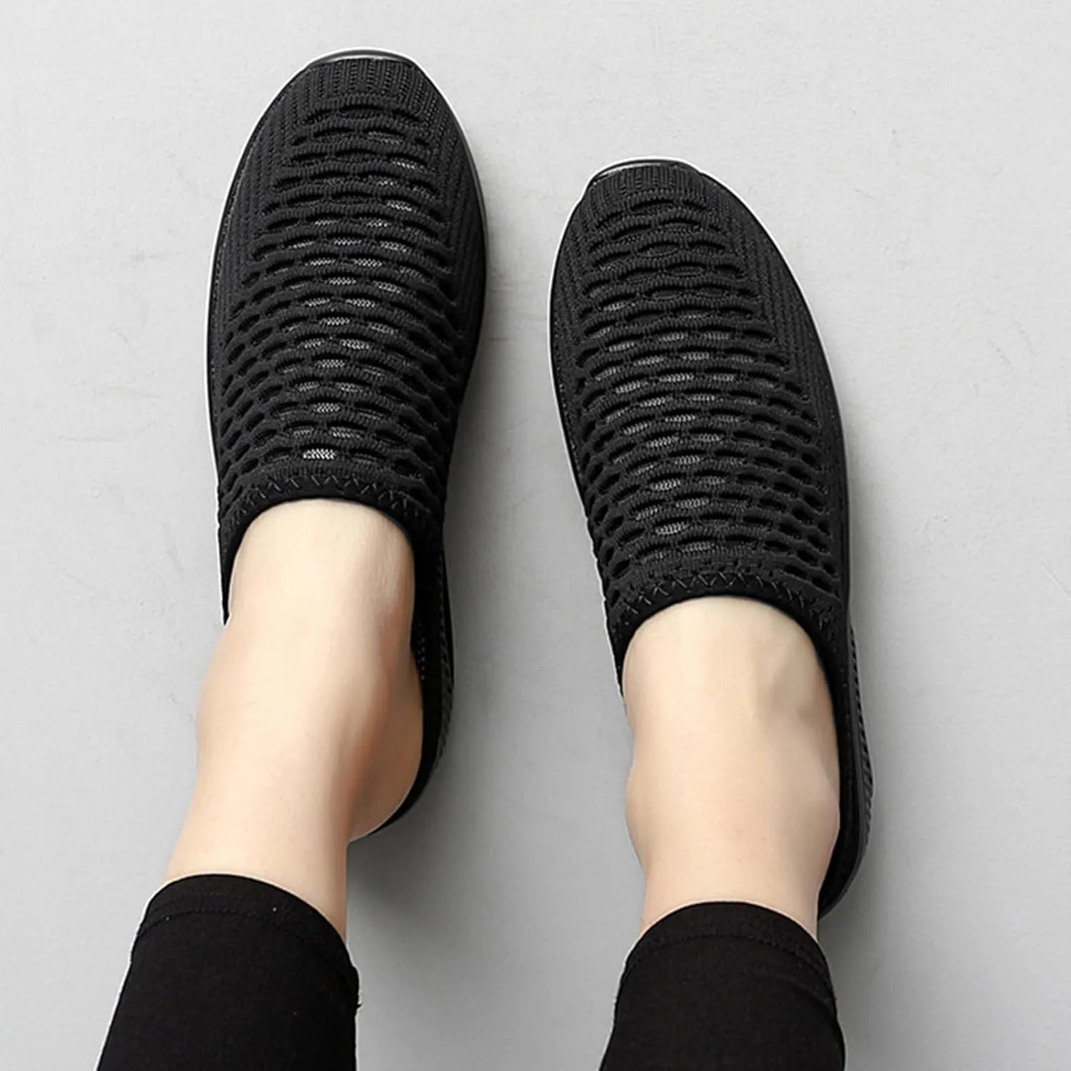 Kubbon Orthopedic Mule Clogs for Women Backless Walking Sneakers Stretch Knitted Platform Closed Round Toe Shoes Slip On Shoes Breathable Slippers with Arch Support