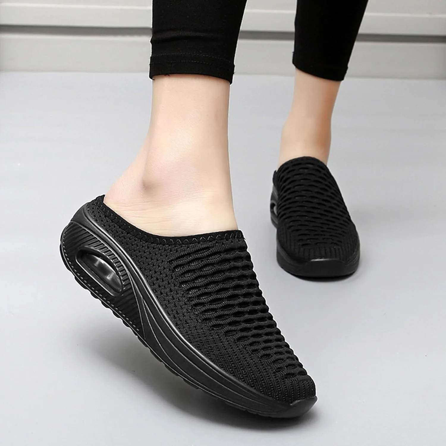 Kubbon Orthopedic Mule Clogs for Women Backless Walking Sneakers Stretch Knitted Platform Closed Round Toe Shoes Slip On Shoes Breathable Slippers with Arch Support