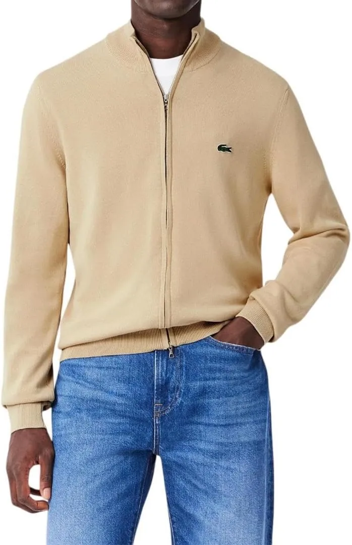 Lacoste Men's Monochrome High Neck Zipped Cotton Sweater