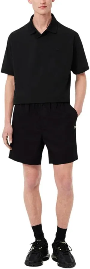 Lacoste Men's Relaxed Fit Cotton Poplin Elasticated Shorts, Black, Large