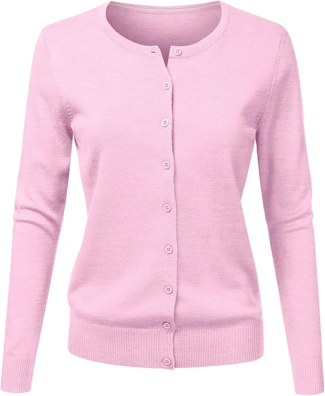 Ladies Button Round Neck Long Sleeve Soft Knitted Cardigan Sweater Women Cardigans for Women Plus Size Pockets