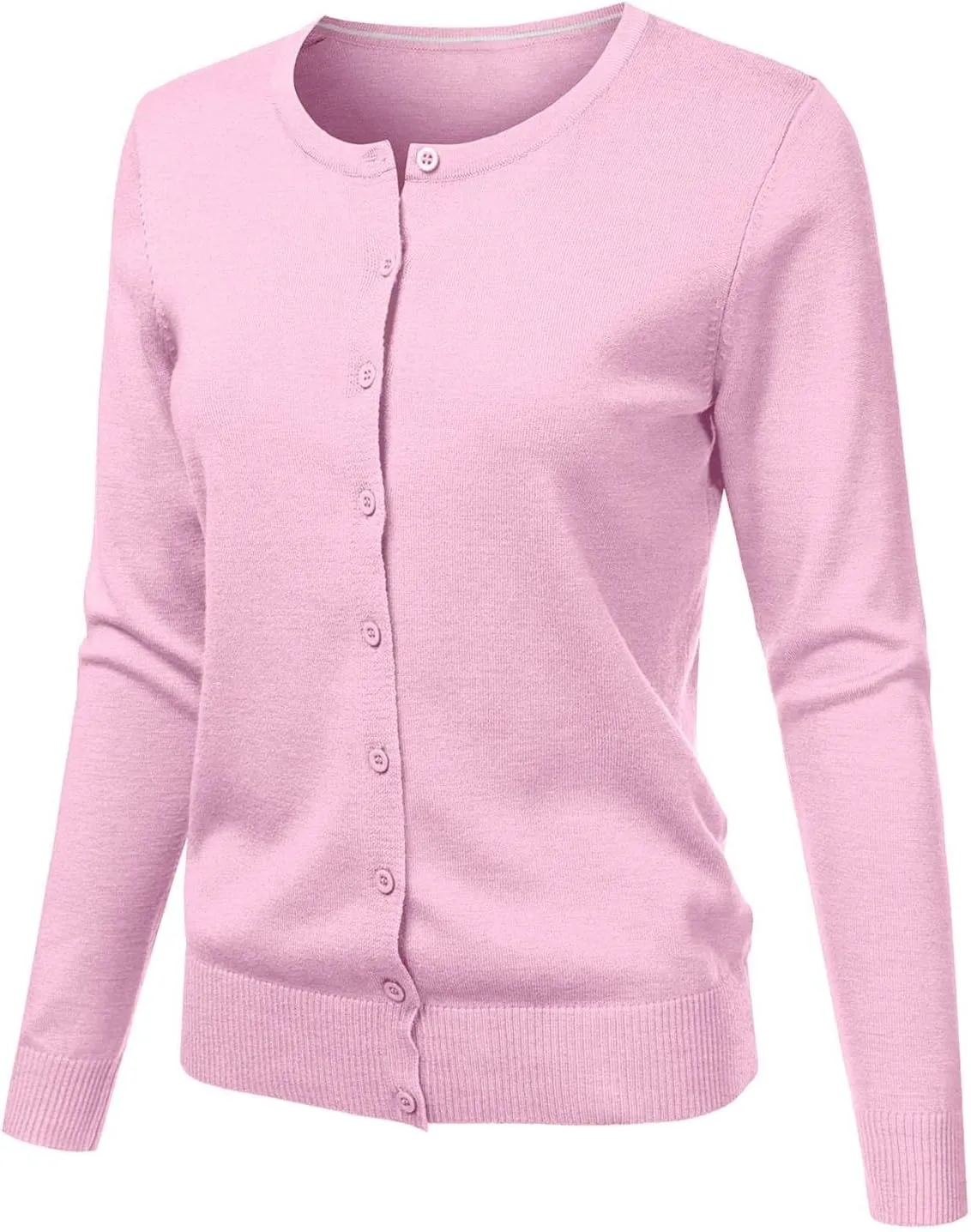 Ladies Button Round Neck Long Sleeve Soft Knitted Cardigan Sweater Women Cardigans for Women Plus Size Pockets