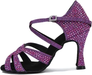 Ladies Crimson Velvet Party Heels - Rhinestone-Embellished Straps for Winter Weddings (7.5CM/2.95")